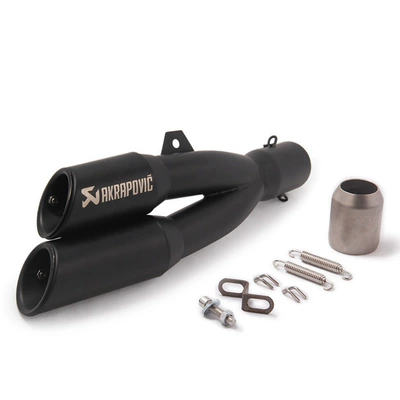 Motorcycle universal modified Thunder double outlet exhaust pipe for Vespa Kawasaki Yamaha GSXS150 (Motorcycle exhaust pipe) - all-black