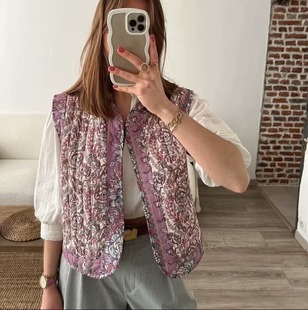 Spring New European and American Loose Printed Casual Vest Soft Fashion Elegant Quilted Vest Quilted Cotton Sleeveless Top