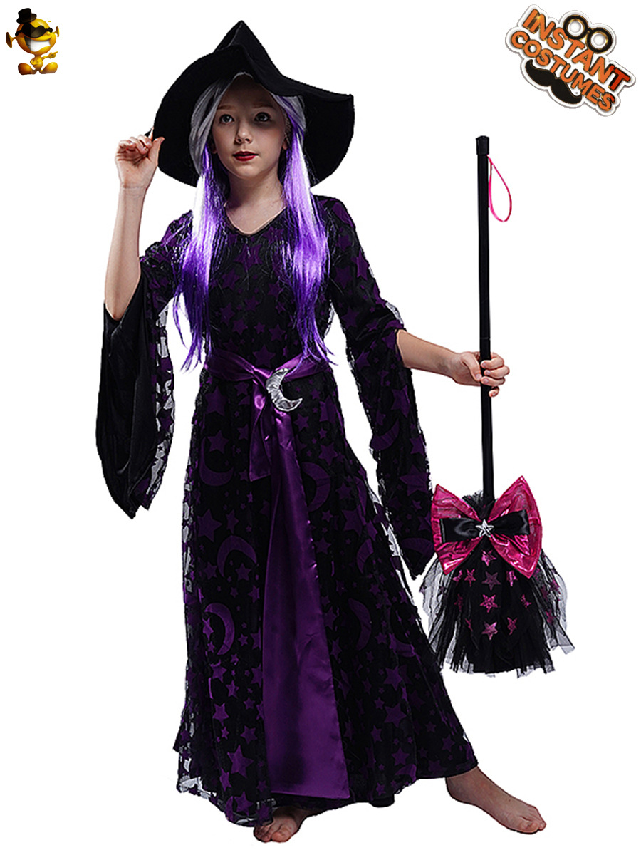 Luna estrella Niña niña bruja traje de Halloween traje de escenario traje de rendimiento cos bruja traje