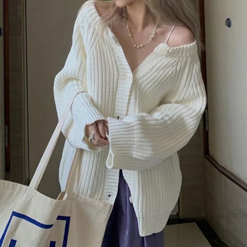 白色开衫毛衣外套女春秋季新款设计感小众复古慵懒风针织衫