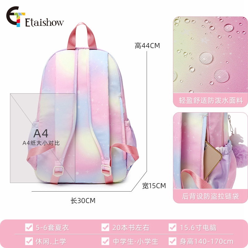 Mochila arcoíris de color degradado impermeable, ligera, gran capacidad, estilo escolar transfronterizo