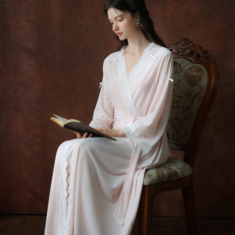 Nightgown Girl Sweet Velvet Thick Warm French Palace Princess Pink Bathrobe Loose Cross-Border Autumn and Winter Pajamas