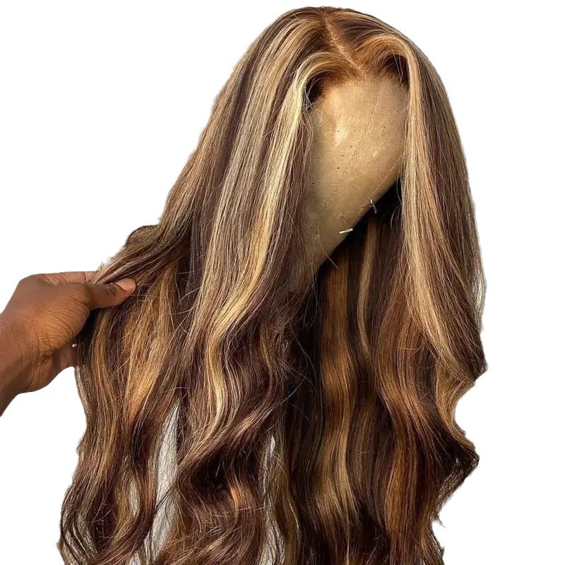 Parrucca frontale alla moda con grandi onde e riccioli sintetici con clip, lunghezza media, onde del corpo, parrucche lunghe per uso quotidiano_voghion.com