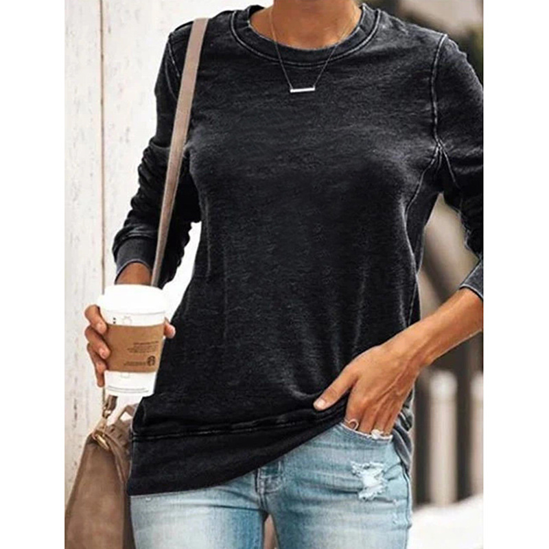Sudadera estampada de manga larga con cuello redondo, informal y versátil, para mujer, producto nuevo transfronterizo, camiseta básica para mujer, top, venta caliente transfronteriza