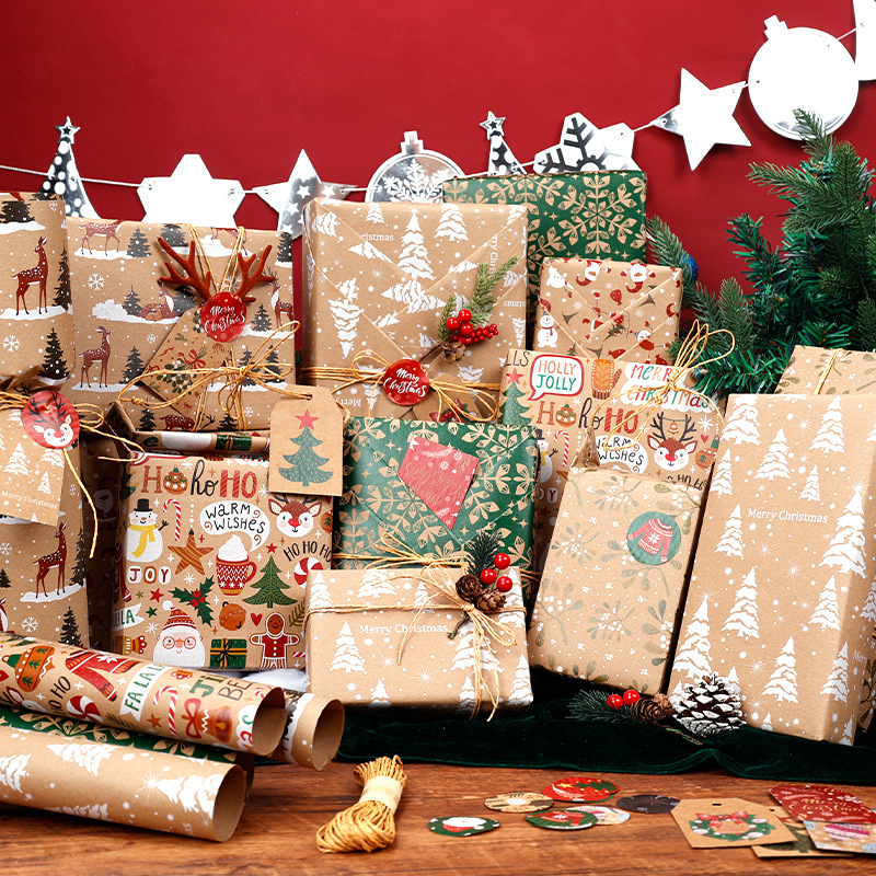Amazon クロスボーダー 新しいクリスマス イエロー クラフト紙 シリーズ 包装紙 ギフト包装紙 手作り 80g クラフト紙|undefined