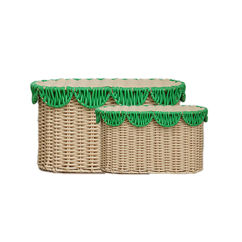 Amazon nuevo producto de caña verde canasta de encaje pequeño almacenamiento fresco almacenamiento de escritorio almacenamiento de gabinete de acabado