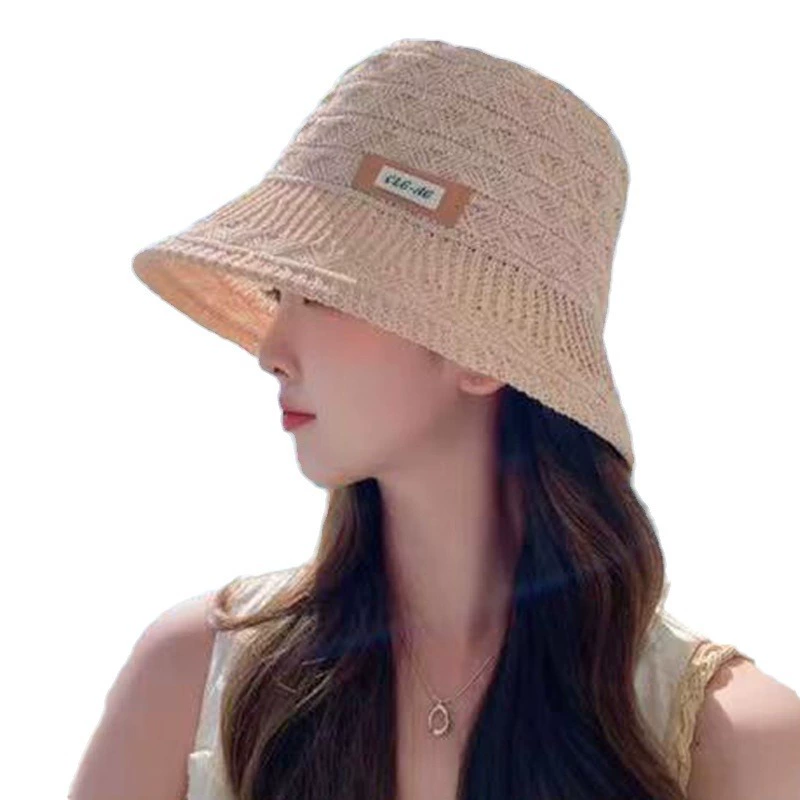 New spring and summer breathable bucket hat English cloth label large edge hollow fisherman hat sun protection sun hat women