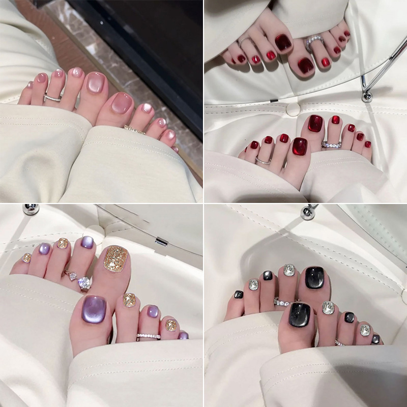 Parche de uñas de pies blanco de verano Parche de uñas de pies Parche de uñas de pies Uñas de pies Uñas de uñas hechas a mano Productos terminados