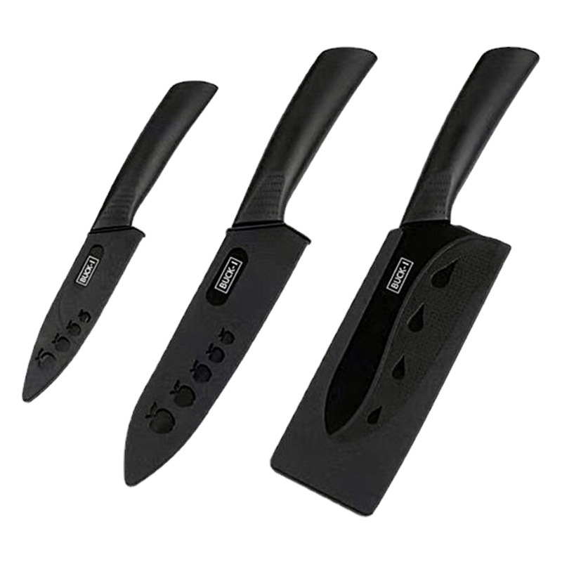 Cuchillo de cocina pequeño de acero negro, cuchillo para mujer, cuchillo de chef con hoja negra de acero inoxidable, cuchillo para frutas para el hogar, juego de cuchillos de regalo de siete piezas