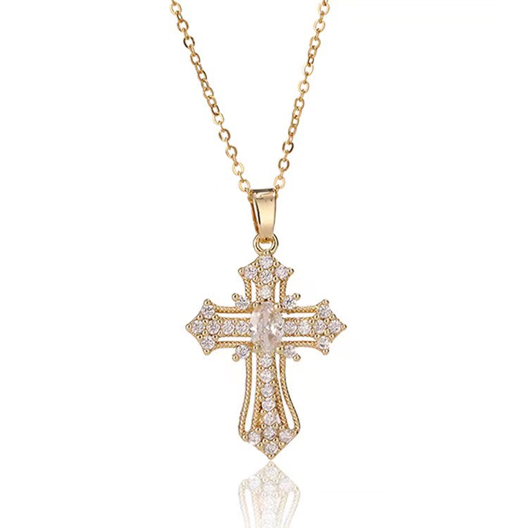 Simple Style Cross Copper Inlay Zircon Pendant Necklace display picture 6