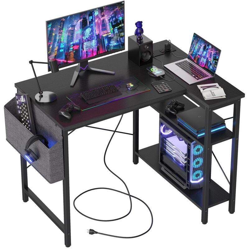 Multi Inch L-Shaped Computer Desk with Reversible Side Shelves Small Corner for Small Spaces Home Office