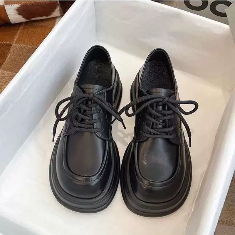 Маленькие кожаные туфли на толстой подошве для женщин из мягкой кожи Zoufani на шнуровке 2025, ретро-платформа, британские туфли на плоской подошве, черные маленькие кожаные туфли, матовые