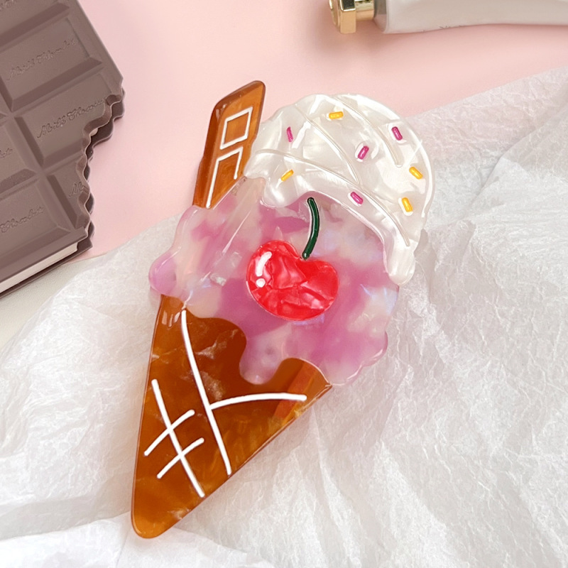 夏のフレッシュアイスクリームクリップ酢酸ニッチヘアクリップコーンスイカサメクリップミディアムかわいいヘアアクセサリー|undefined