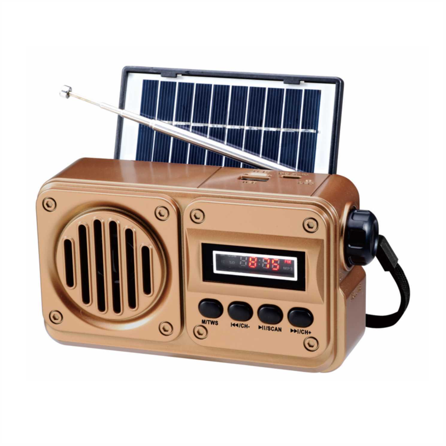 Comercio exterior transfronterizo nuevo tipo de radio solar bajo pesado tarjeta enchufable altavoz Bluetooth de alta calidad de sonido FM búsqueda automática