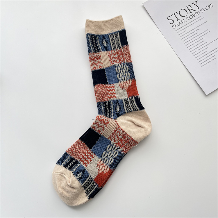 Unisex Japanese Style Color Block Cotton Crew Socks A Pair display picture 17