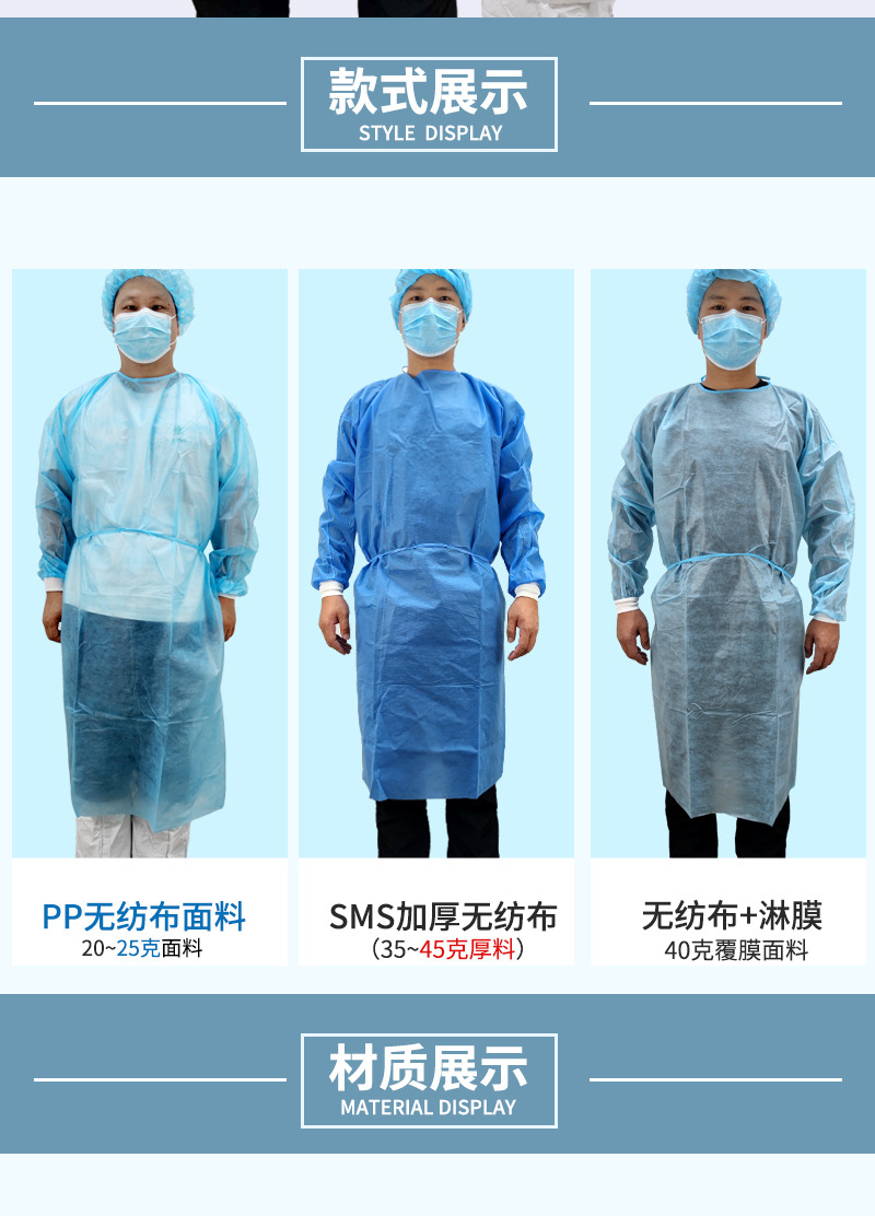 一次性隔离衣SMS防护服防尘无纺布隔离服蓝色针织袖口反穿衣批发-阿里巴巴