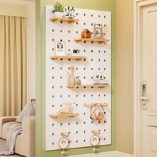 实木洞洞板墙上隔板置物架入户玄关层板墙面门后装饰收纳展示架子