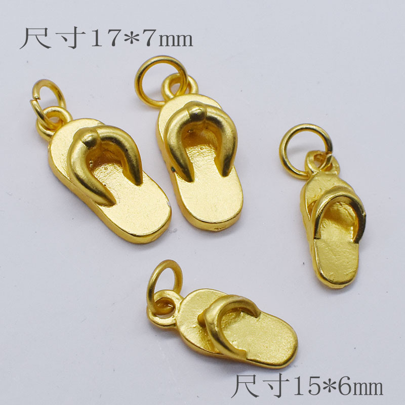 Color-Preserving Vietnamese Sand Gold Small Slippers Pendant Braided Red Rope Keychain Pendant DIY Jewelry Accessories Retro