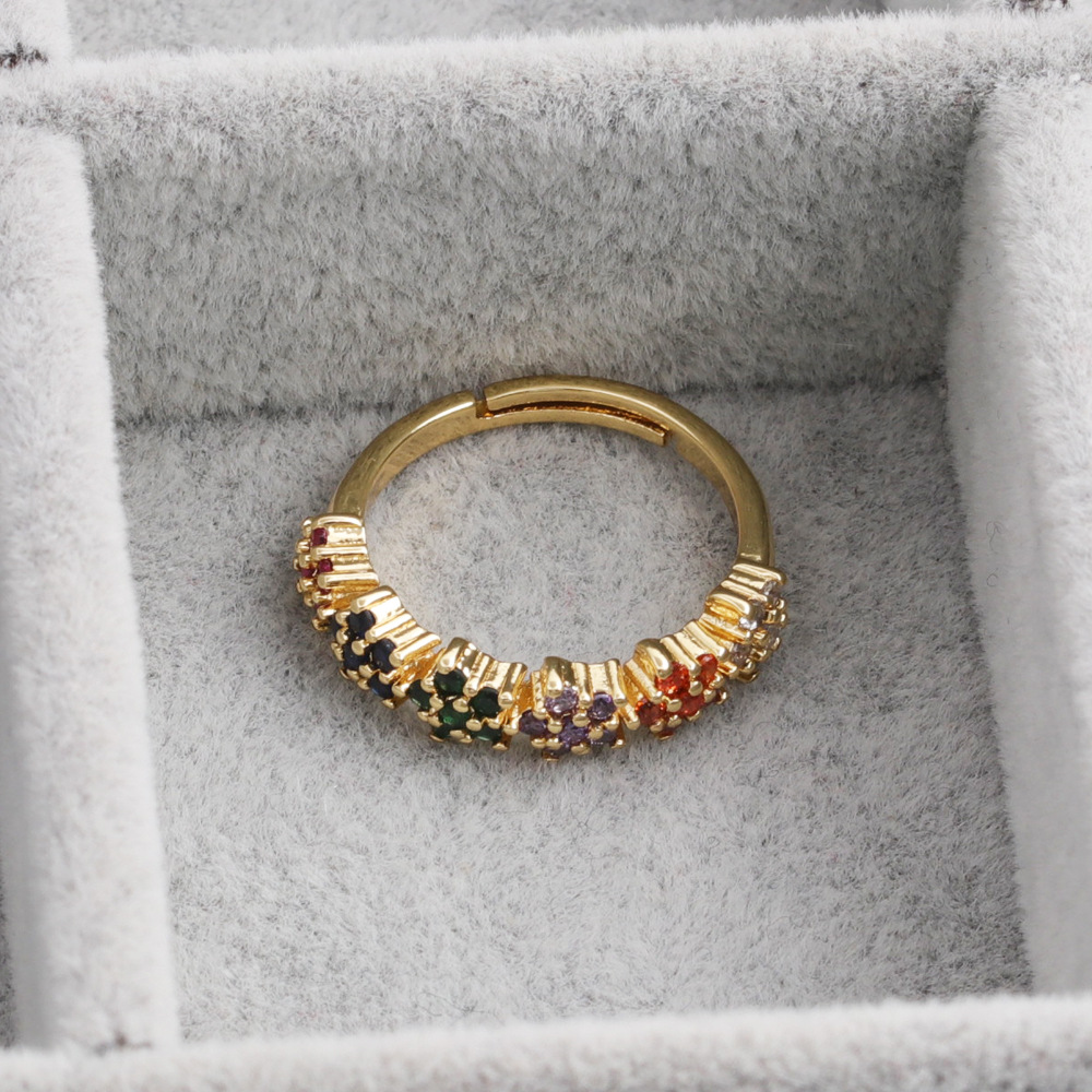 Fashion flower copper inlaid zircon rings wholesale