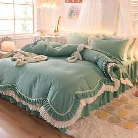 少女心床单床裙款四件套床罩式床上用品花边被套三件套仿棉棉