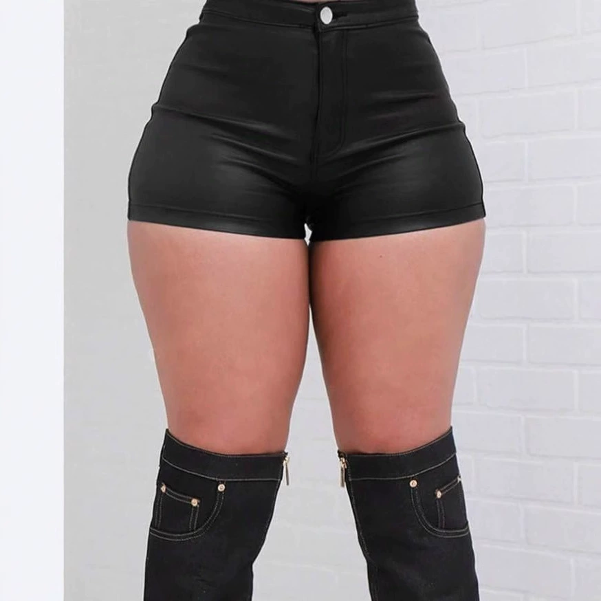 Трансграничные Amazon, новые европейские и американские эластичные обтягивающие сексуальные шорты из искусственной кожи с высокой талией, ультра-короткие женские повседневные кожаные брюки
