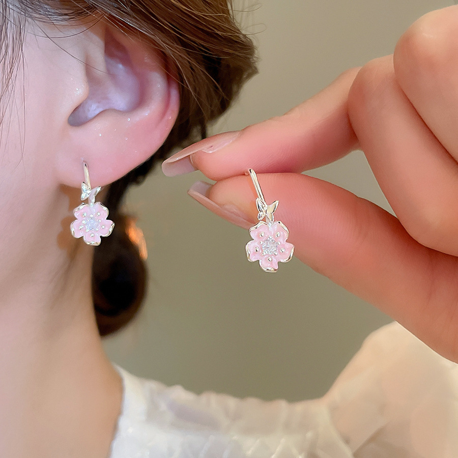 Pendientes de flores de color dopamina de verano Pendientes de todo fósforo de nicho fresco Pendientes de lujo de alta gama de moda al por mayor