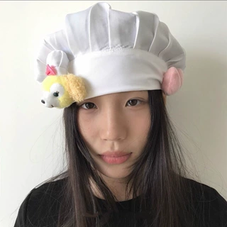 可爱饼饼厨师帽子女春夏卡通可琦安网红拍照贝雷帽俏皮甜妹云朵帽