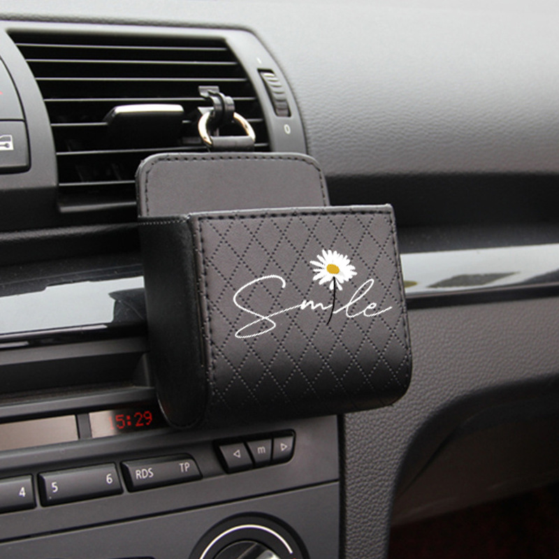 White Daisy Car Air Vent Storage Box Hanging Bag Car Interior Decoration Creative Cartoon Car Storage Organizer