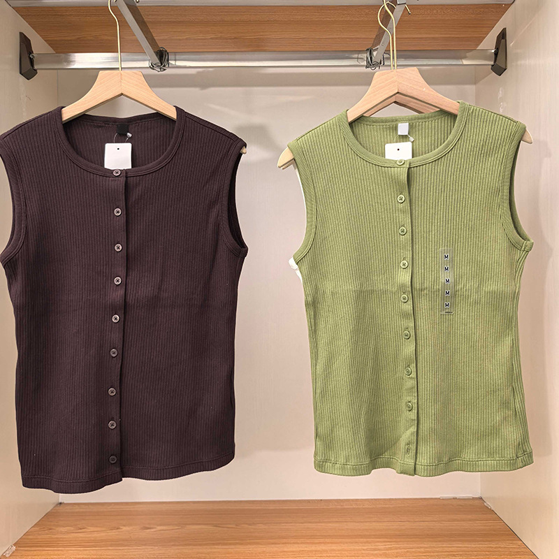 Women's Front-Button Vest Cardigan Slimming Round Neck Sleeveless Top T-Shirt Women's 2026 Spring and Summer New Style E484226