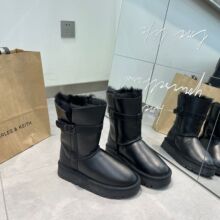 PRUGGI桑坡羊皮毛一体雪地靴冬季骑士靴两穿厚底金属黑工装靴高筒