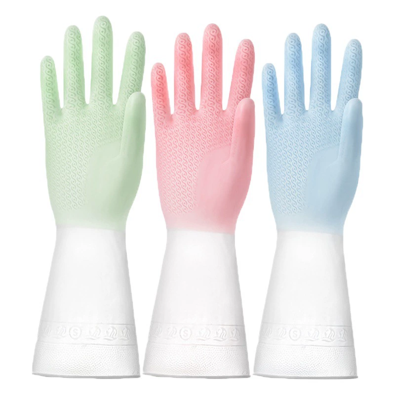 Белые двухцветные перчатки Перчатки для мытья посуды женские кухонные резиновые латексные перчатки для стирки непромокаемые пластиковые резиновые чаши для работы по дому