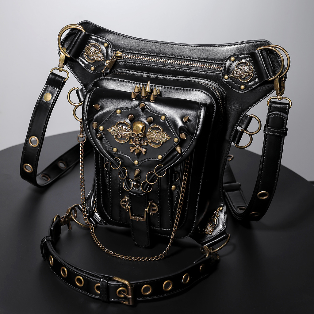 Bolso de Motociclista Steampunk Transfronterizo TEMU Amazon, Bolso Bandolera Retro con Calavera, Bolso Multifuncional para Teléfono Móvil y Cintura