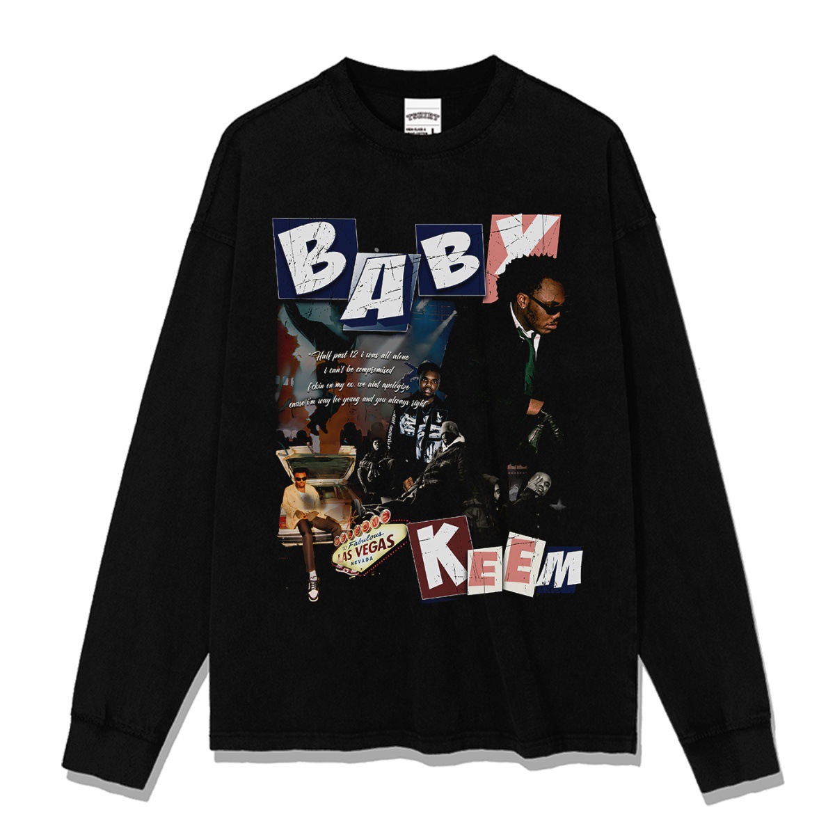 Baby Kim Hip Hop Rap Marca de moda callejera americana Impresión retro Lavado holgado Manga larga