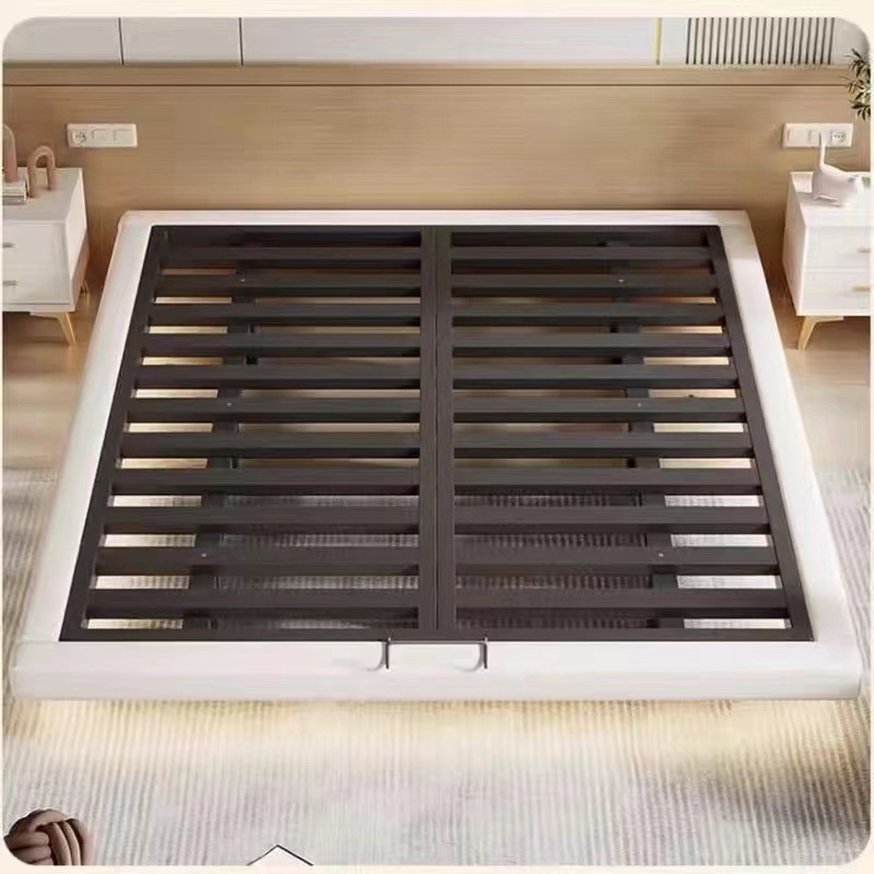 Cama flotante moderna y simple sin marco de hierro de cabeza de cama de acero forjado cama doble principal tela de tatami cama colgante