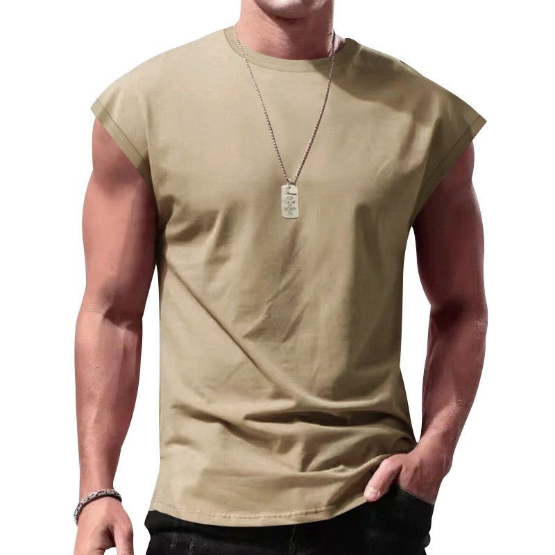 Camiseta sin mangas de verano para hombre, estilo eBay, para comercio transfronterizo, con textura acanalada, ajuste holgado, color liso, top casual deportivo.