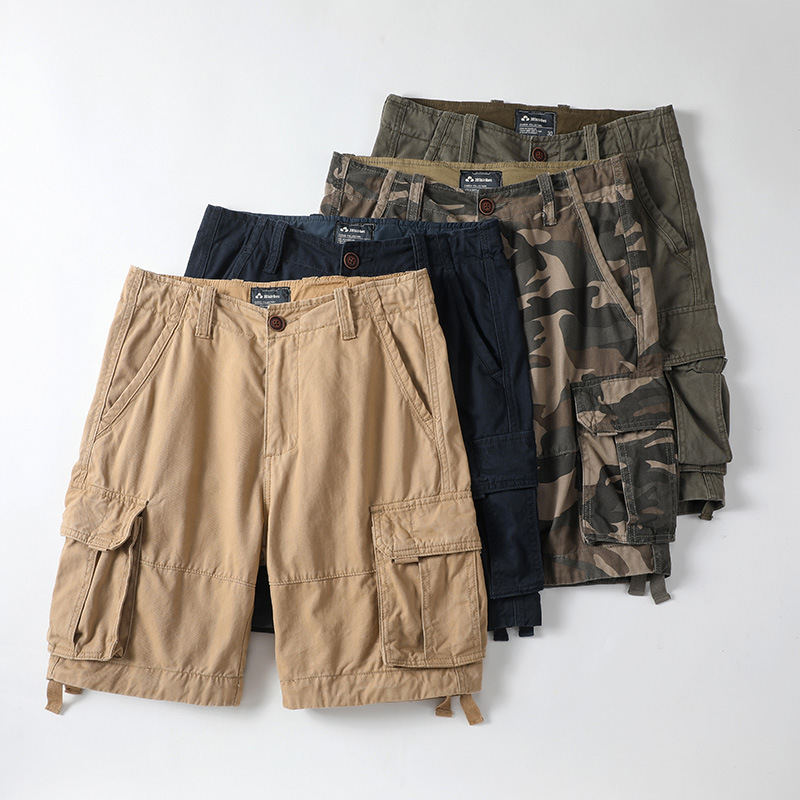 American retro new summer casual shorts loose camouflage overalls men's youth straight men's pants wholesale
