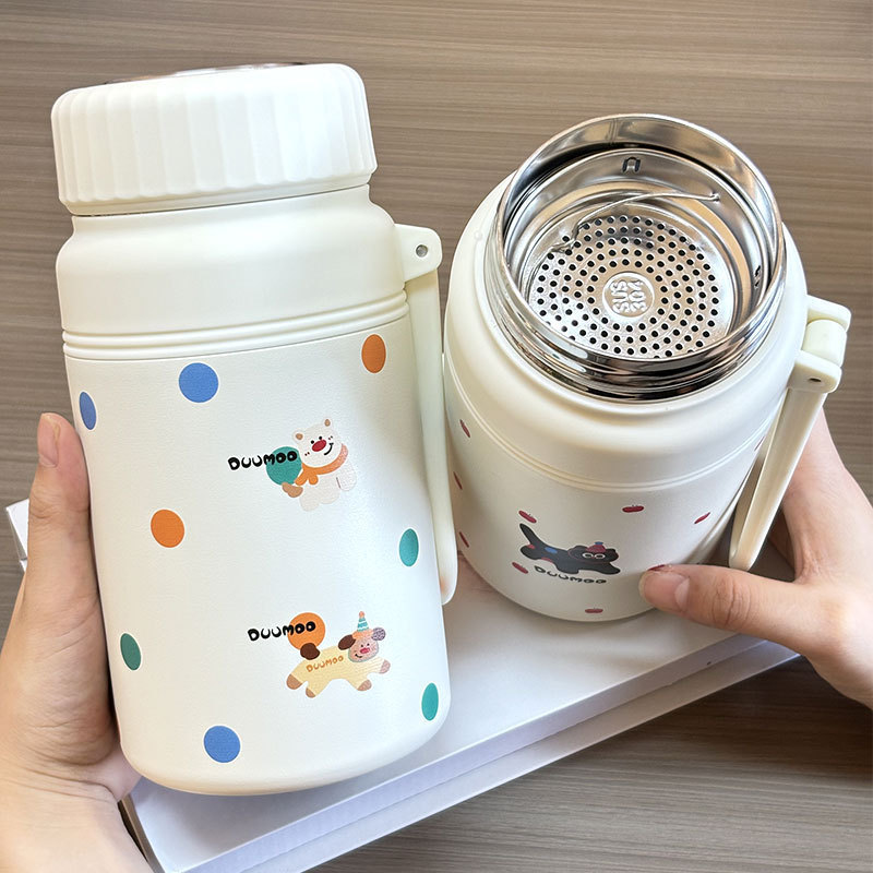 卡通情侣保温杯不锈钢高颜值带茶隔泡茶杯简约便捷礼品水杯|undefined