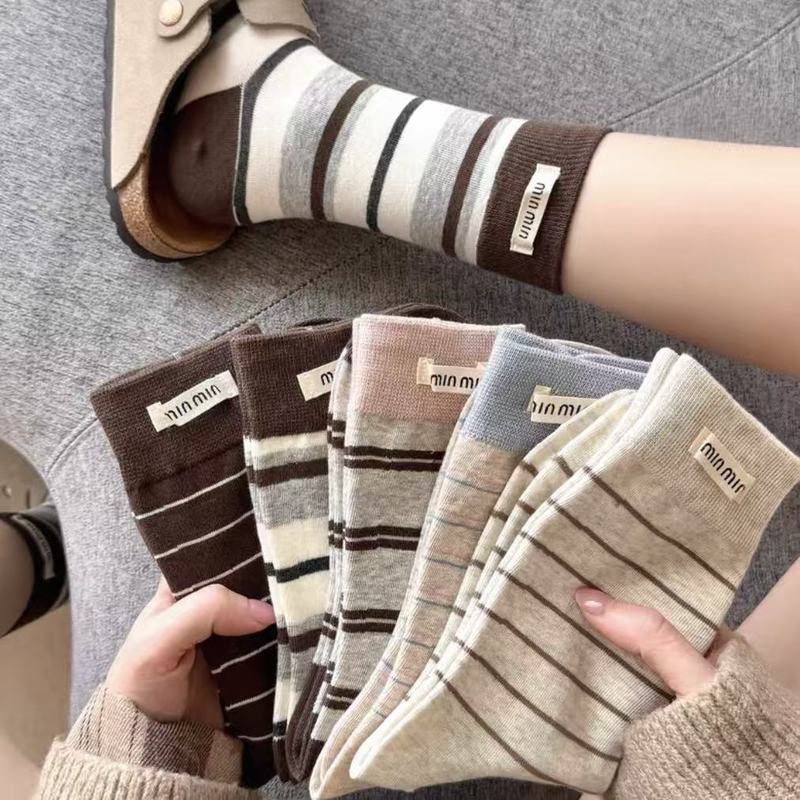 Women's Mid-Calf Socks Autumn 2025 New Trendy Popular Internet Celebrity Style Spring and Autumn Striped Outerwear Long Socks Women's Mid-Calf Socks Autumn 2025 New Trendy Popular Internet Celebrity Style Spring and Autumn Striped Outerwear Long Socks