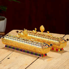 合金藏式彩绘线佛堂香炉八吉祥卧香炉双鹿八宝檀香薰香香托盒香插