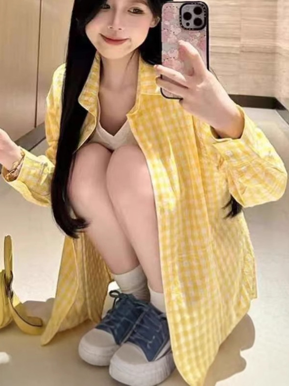 复古红色休闲格子衬衫外套春秋新款长袖宽松慵懒风小个子衬衣上衣|undefined