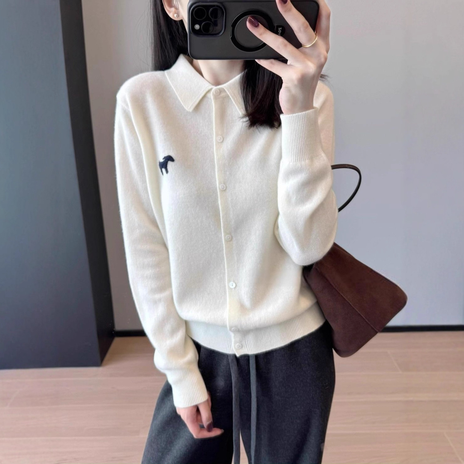 MIU系气质款～立体提花小狗POLO领羊毛针织毛衣女25新秋冬G100412