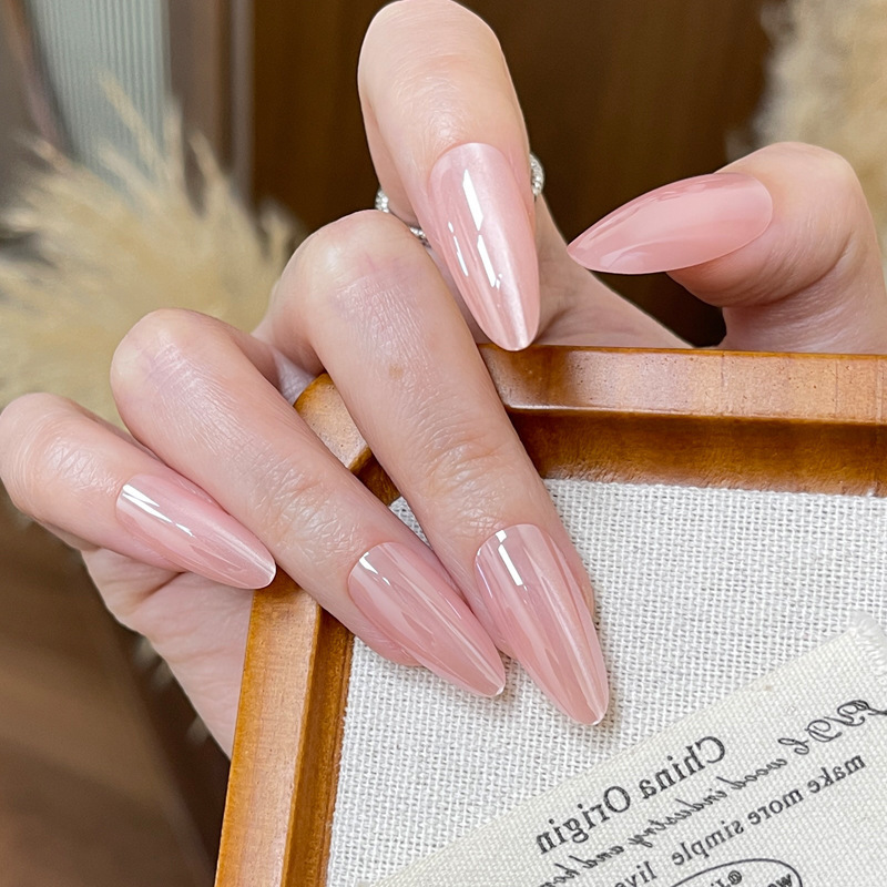 Wearable Almond-shaped Nails with Mirror Finish, Light Pink Gradient and Fine Glitter, High-end Pure Desire False Nails, 24 Pieces Wearable Almond-shaped Nails with Mirror Finish, Light Pink Gradient and Fine Glitter, High-end Pure Desire False Nails, 24 Pieces