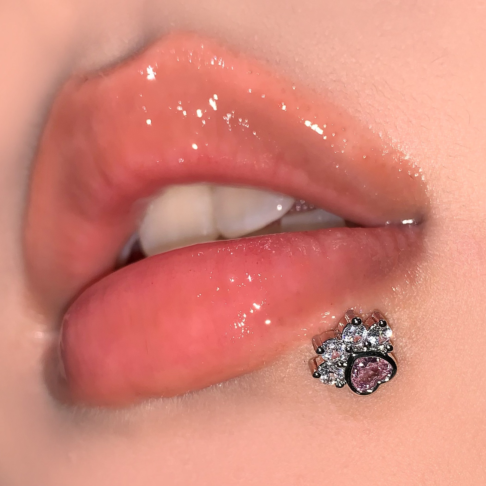Labret stud lip piercing jewelry styling detail