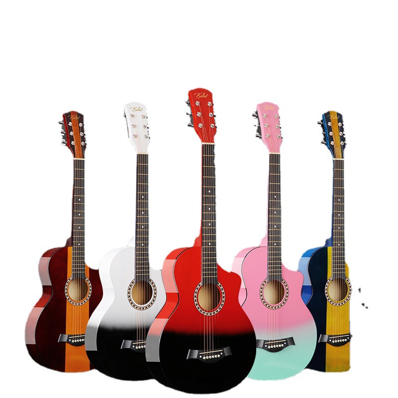 Guitarra al por mayor 38 pulgadas de gran cantidad en stock degradado color madera guitarra principiante práctica piano popular jita Ji