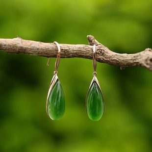 Hetian Jasper Earrings S925 Silver Gilt Jade Earrings Hot Selling Spinach Green Jewelry Earrings Slimming the Face