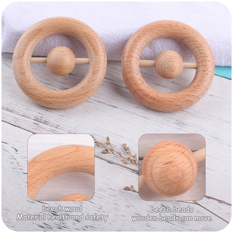 Nuevo bebé suministros ronda Beech sonajero creativo bebé agarre de la mano mordedor interactivo ejercicio teether palo de juguete