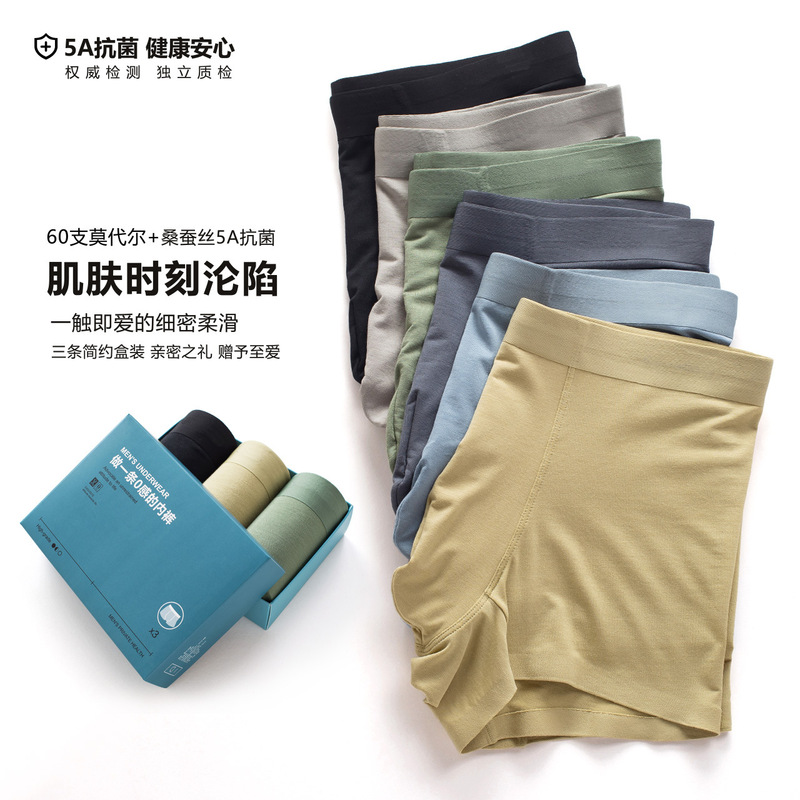 Boxed 60S modal men's underwear men's antibacterial large size men's boxer pants breathable 5A factory wholesale generation