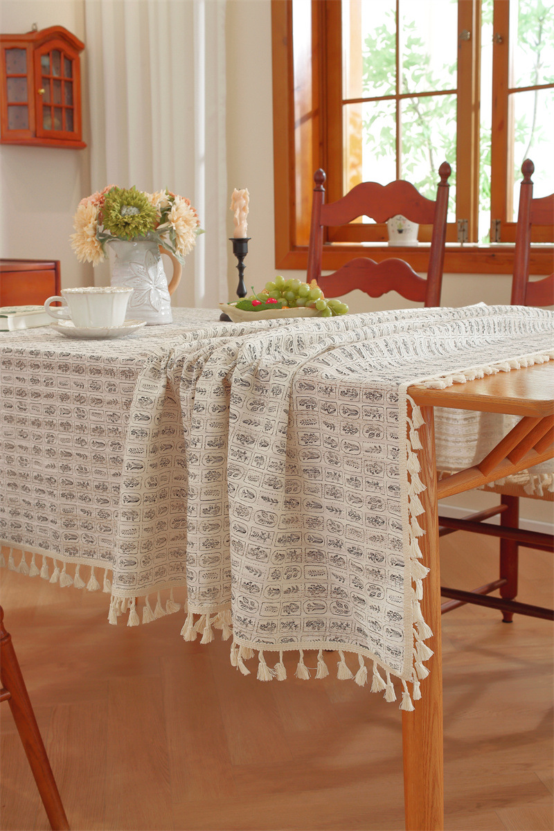 Toalha de mesa retangular em algodão jacquard estilo floral_voghion.com