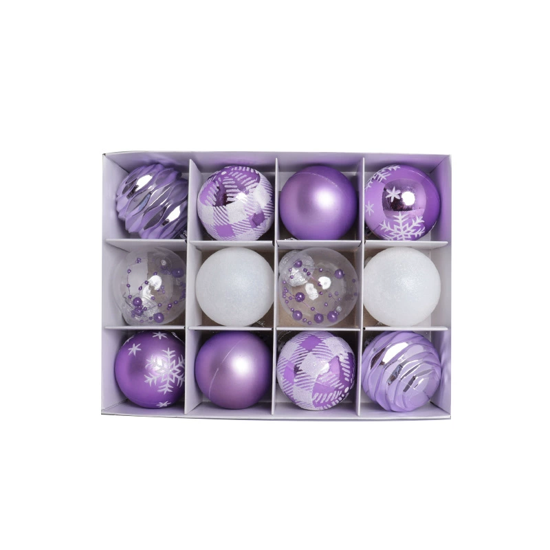 Christmas plastic hanging ornaments, 6 cm, 12‑piece gift box, mixed finishes and colors