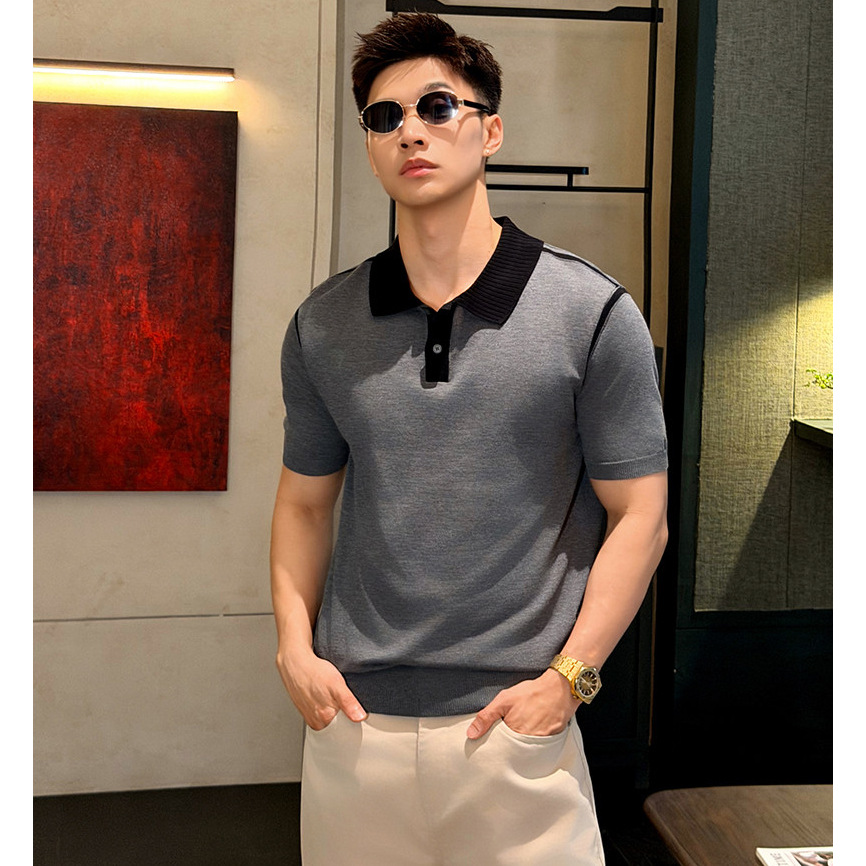 Polo camiseta de punto camiseta de manga corta camiseta de hombre paul línea tridimensional viejo qianfeng verano fábrica transfronteriza al por mayor